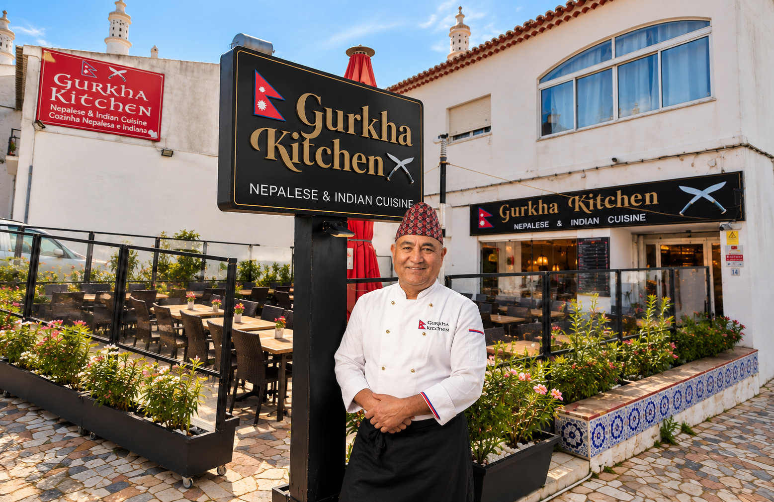 Chef Shreeram Maharjan outside Gurkha Kitchen in Carvoeiro