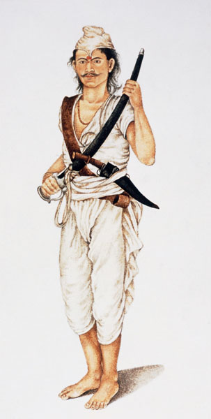 An 1815 painting of a Gurkha infantryman carrying a kukri